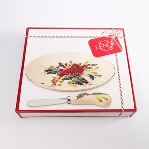 Lenox Winter Greetings Cheese Plate with Knife Christmas Xmas